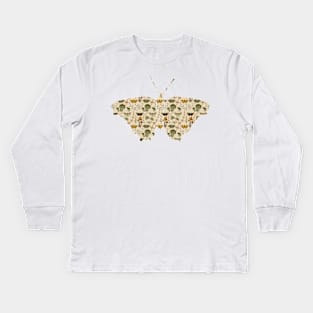 Butterflies, Flowers, Plants and Mushrooms Earthy Tones Kids Long Sleeve T-Shirt